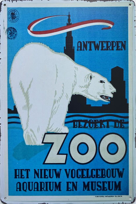 Retro metalen bord limited edition - Antwerpen bezoekt de zoo