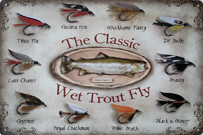 Retro metalen bord limited edition - The classic wet trout fly