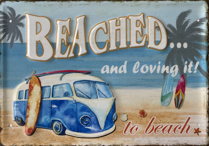 Retro metalen bord groot reliëf - Beached and loving it