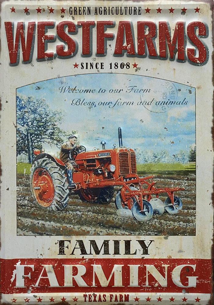 Retro metalen bord groot reliëf - Family farming