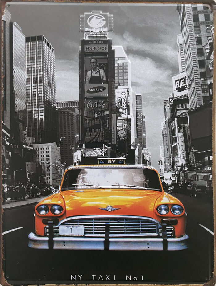 Retro metalen bord groot reliëf - NY taxi
