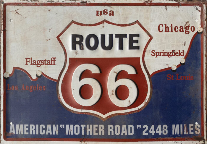 Retro metalen bord groot reliëf - Route 66 American mother road