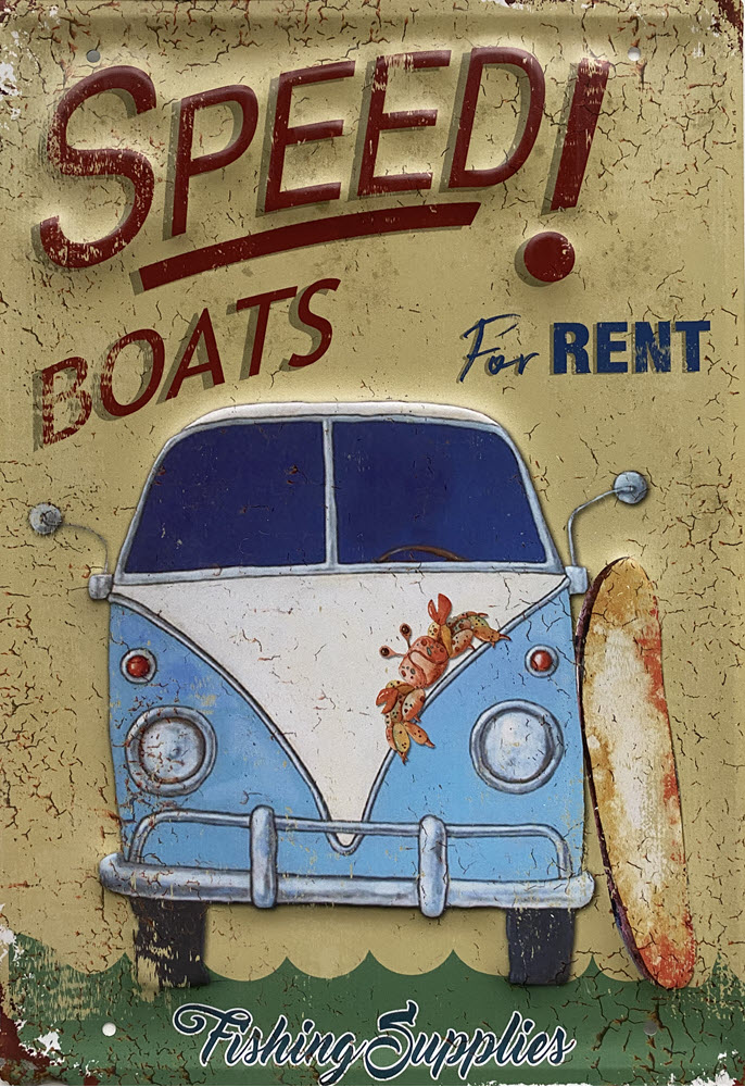 Retro metalen bord groot reliëf - Speed boats for rent