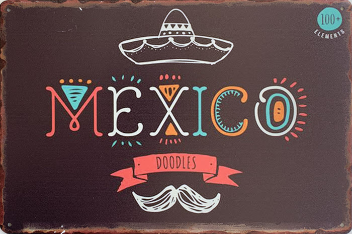 Retro metalen bord limited edition - Mexico doodles