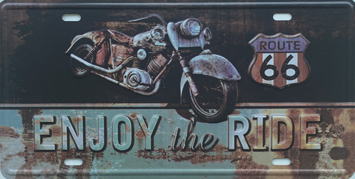 Retro metalen bord nummerplaat - Enjoy the ride