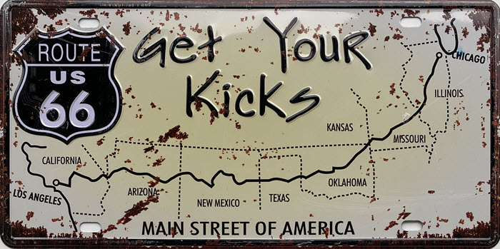 Retro metalen bord nummerplaat - Get your kicks Route US 66