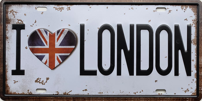 Retro metalen bord nummerplaat - I love London
