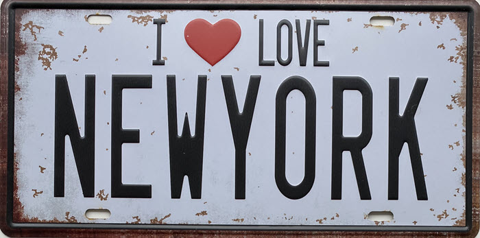 Retro metalen bord nummerplaat - I love New York