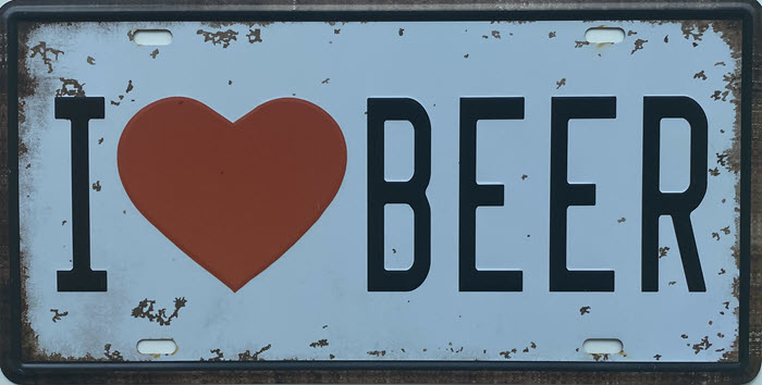Retro metalen bord nummerplaat - I love beer
