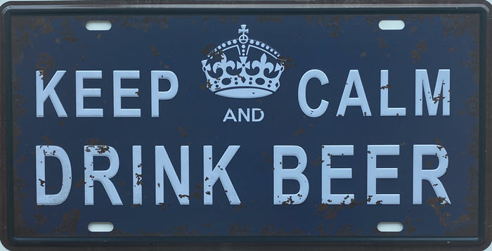 Retro metalen bord nummerplaat - Keep calm and drink beer