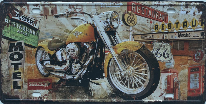 Retro metalen bord nummerplaat - Moto on Route 66