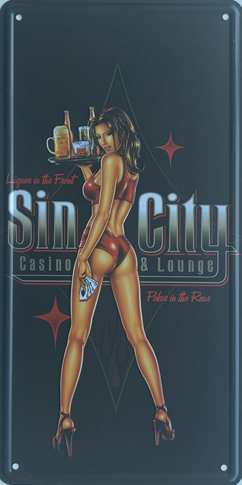 Retro metalen bord nummerplaat - Sin city casino & lounge