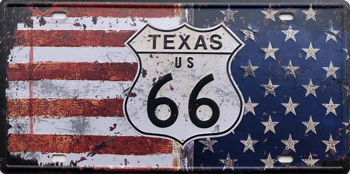Retro metalen bord nummerplaat - Texas US 66