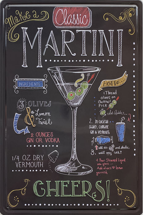 Retro metalen bord reliëf - Classic Martini