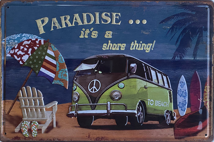 Retro metalen bord reliëf - Paradise it's a shore thing