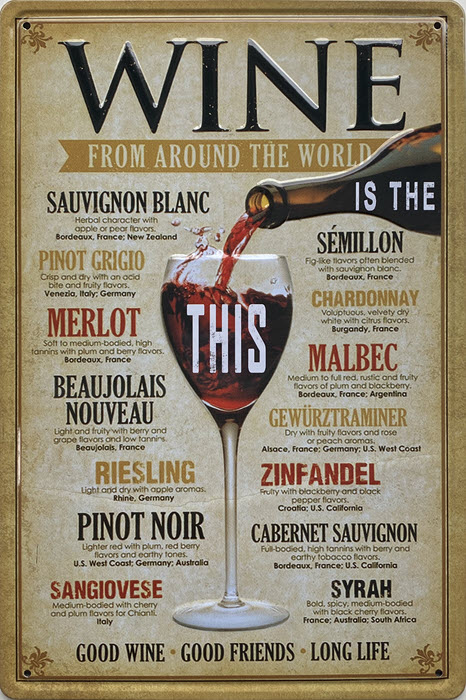 Retro metalen bord reliëf - Wine from around the world