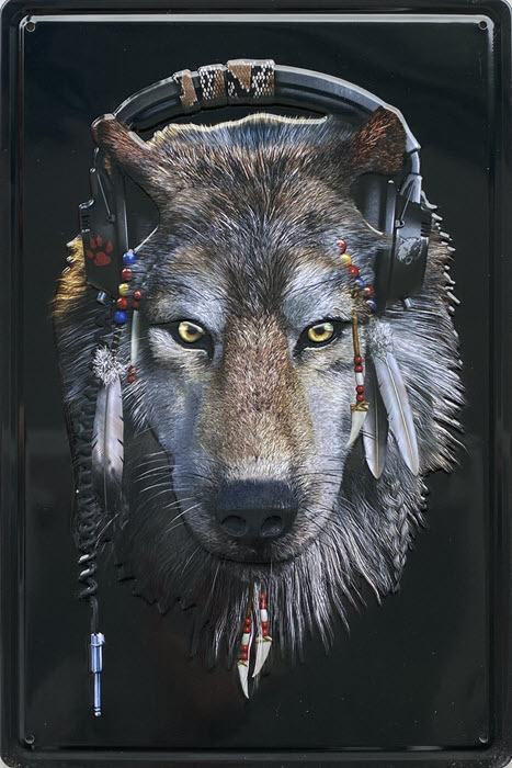 Retro metalen bord reliëf - Wolf