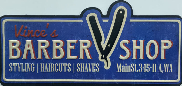 Retro metalen bord speciale vormen - Vince's barber shop