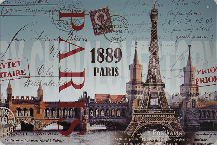 Retro metalen bord vlak - 1889 Paris