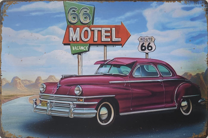 Retro metalen bord vlak - 66 Motel vacancy