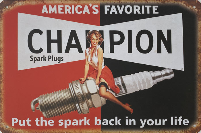 Retro metalen bord vlak - America's favorite Champion spark plugs