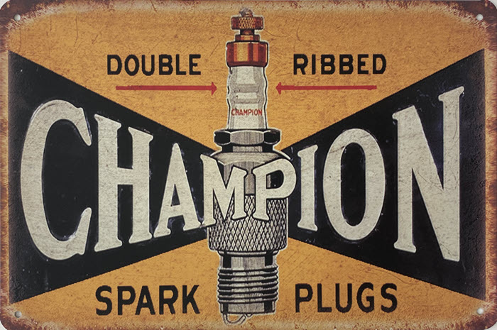 Retro metalen bord vlak - Champion spark plugs
