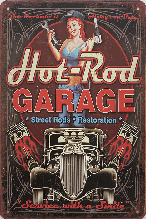 Retro metalen bord vlak - Hot-rod garage