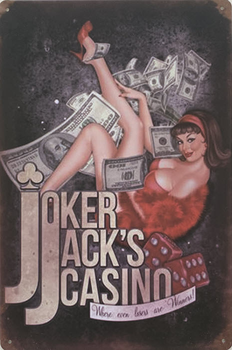 Retro metalen bord vlak - Joker Jack's casino