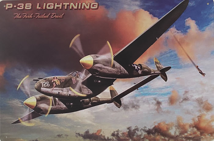 Retro metalen bord vlak - P-38 lightning