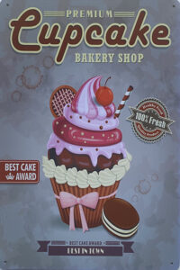 Retro metalen bord vlak - Premium cupcake bakery shop