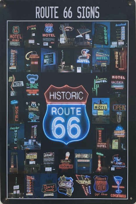Retro metalen bord vlak - Route 66 signs