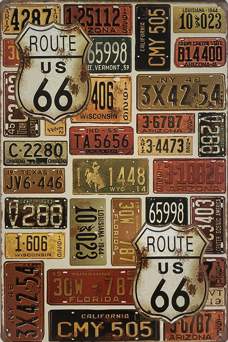 Retro metalen bord vlak - Route US 66