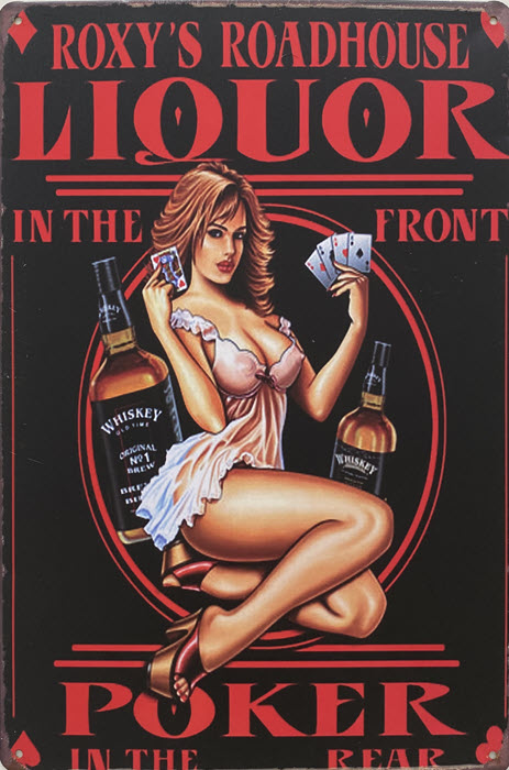 Retro metalen bord vlak - Roxy's roadhouse liquor