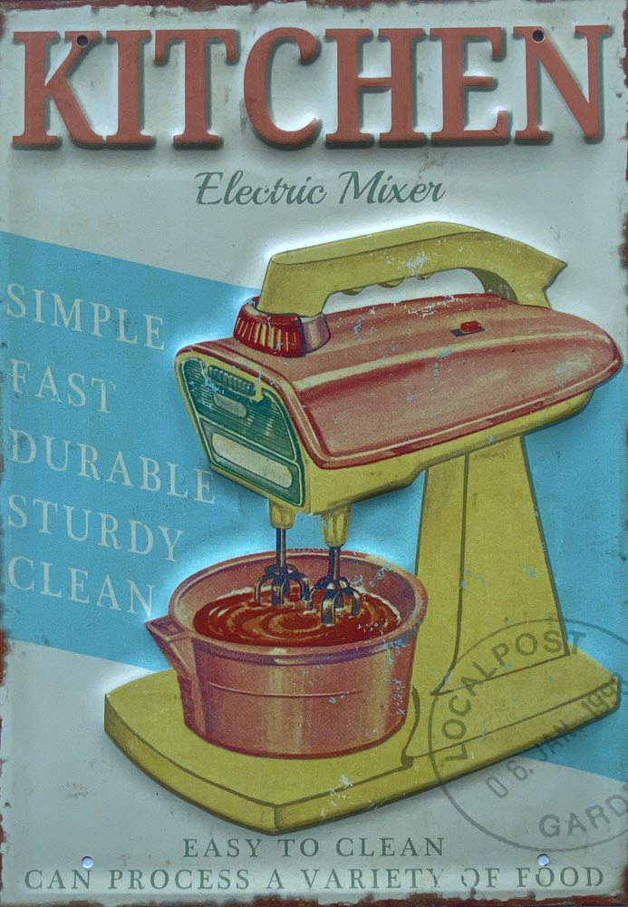 Retro metalen bord groot reliëf - Kitchen electric mixer