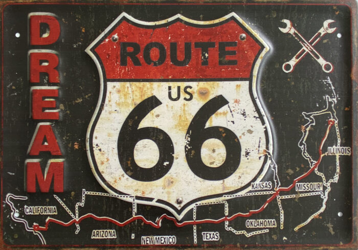 Retro metalen bord groot reliëf - Route US 66