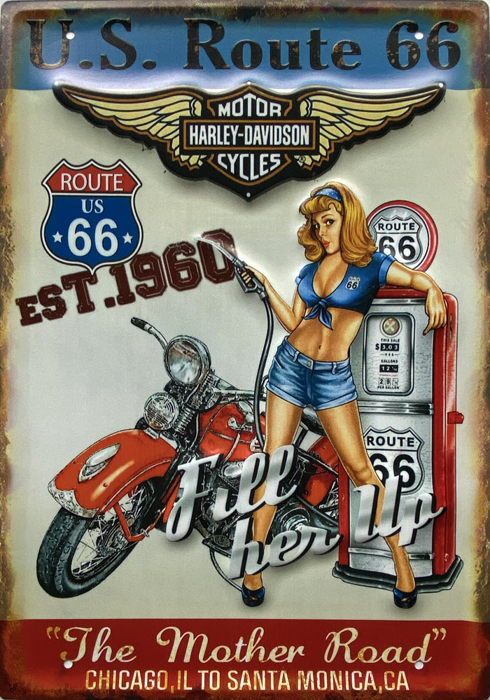 Retro metalen bord groot reliëf - US Route 66 the mother road