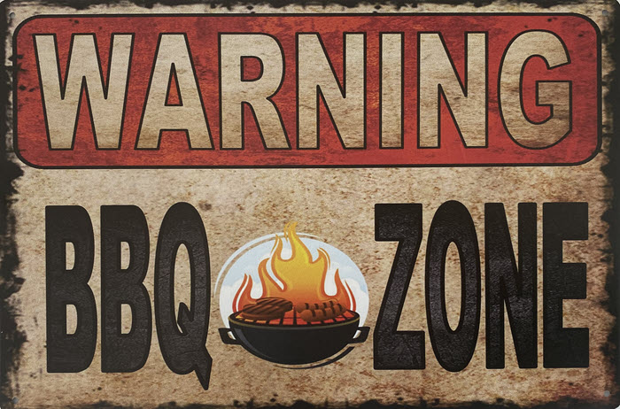 Retro metalen bord limited edition - Warning BBQ zone