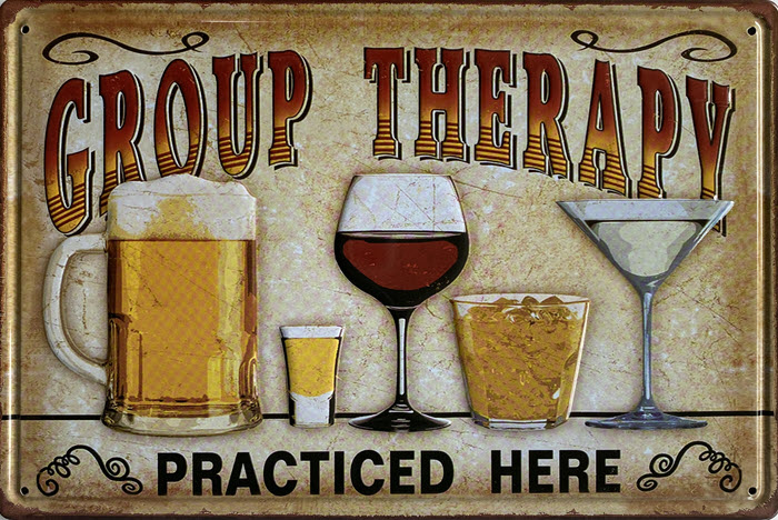 Retro metalen bord reliëf - Group therapy