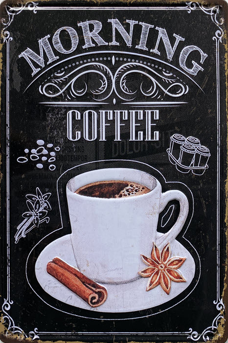Retro metalen bord reliëf - Morning coffee