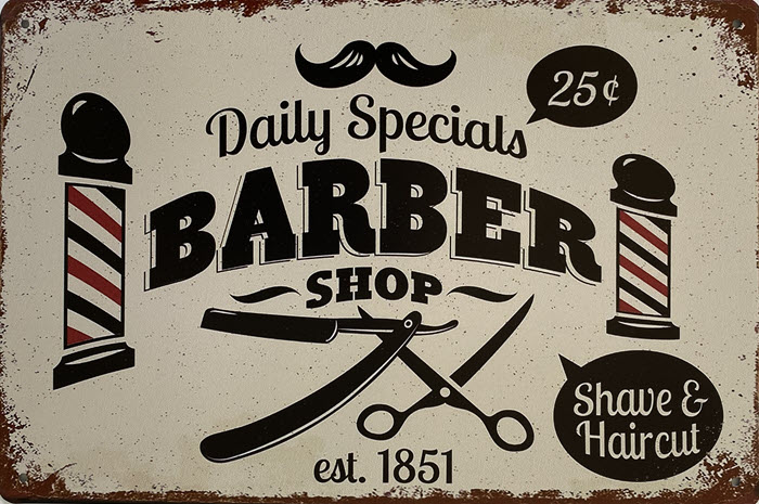 Retro metalen bord vlak - Daily specials barbershop
