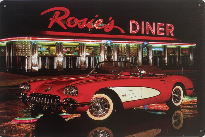 Retro metalen bord vlak - Rosie's diner
