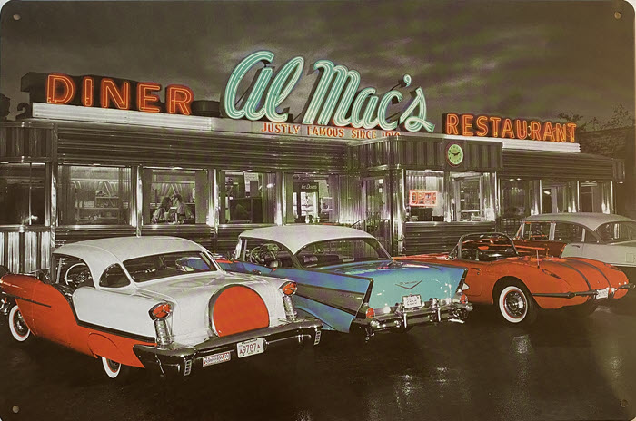 Retro metalen bord vlak - Diner Al Mac's restaurant