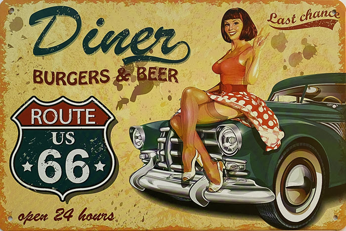 Retro metalen bord vlak - Diner burgers & beer