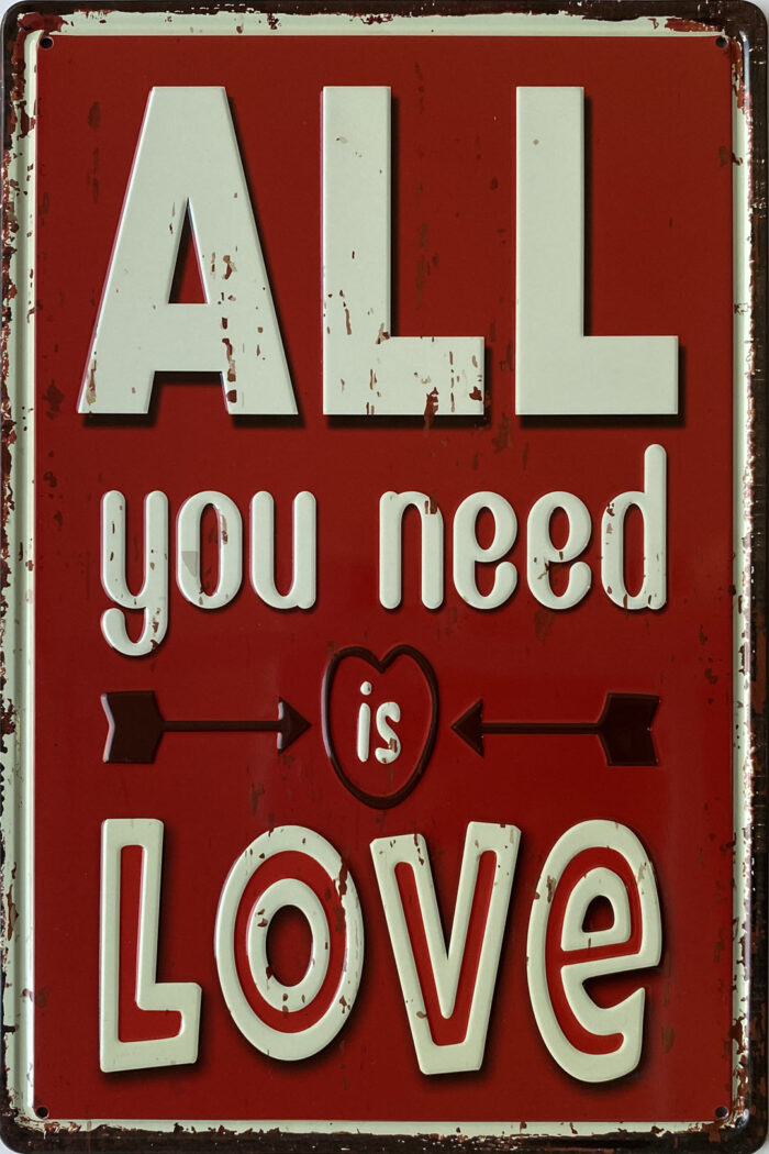 Retro metalen bord reliëf - All you need is love