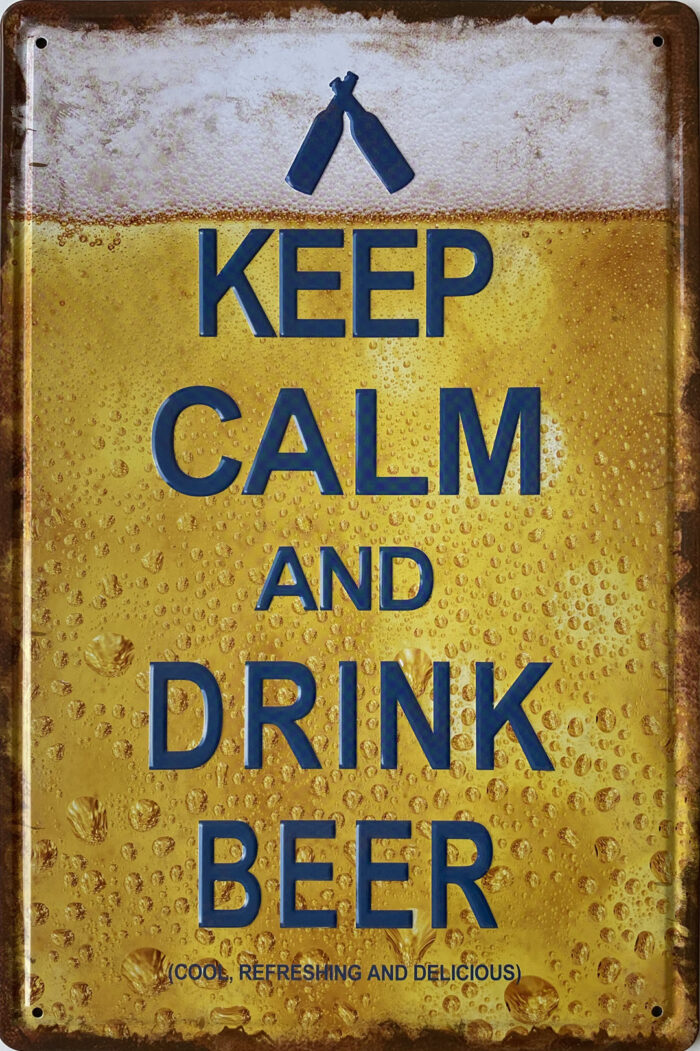 Retro metalen bord reliëf - Keep calm and drink beer