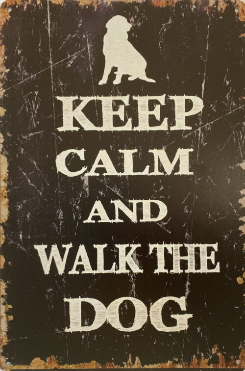 Retro metalen bord vlak - Keep calm and walk the dog