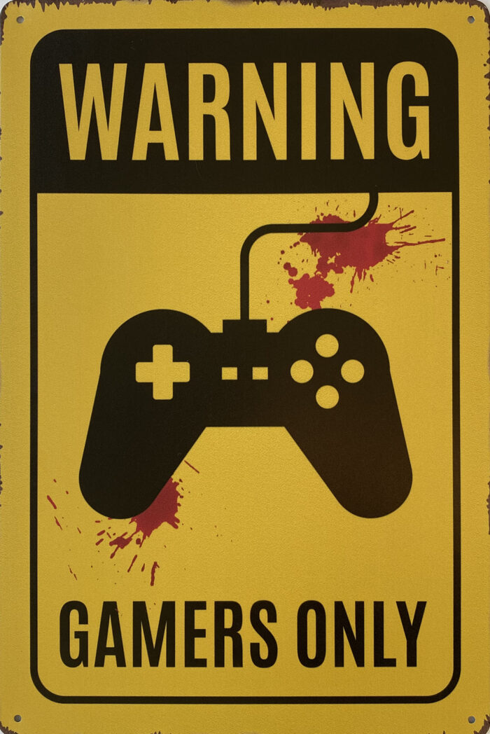 Retro metalen bord vlak - Warning gamers only