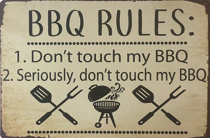 Retro metalen bord vlak - BBQ Rules