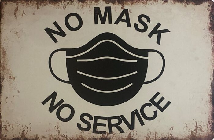 Retro metalen bord vlak - No mask no service