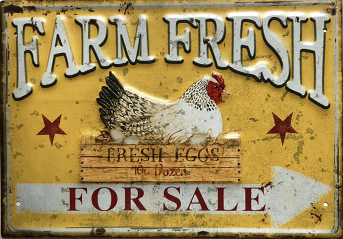 Retro metalen bord groot reliëf - Farm fresh for sale